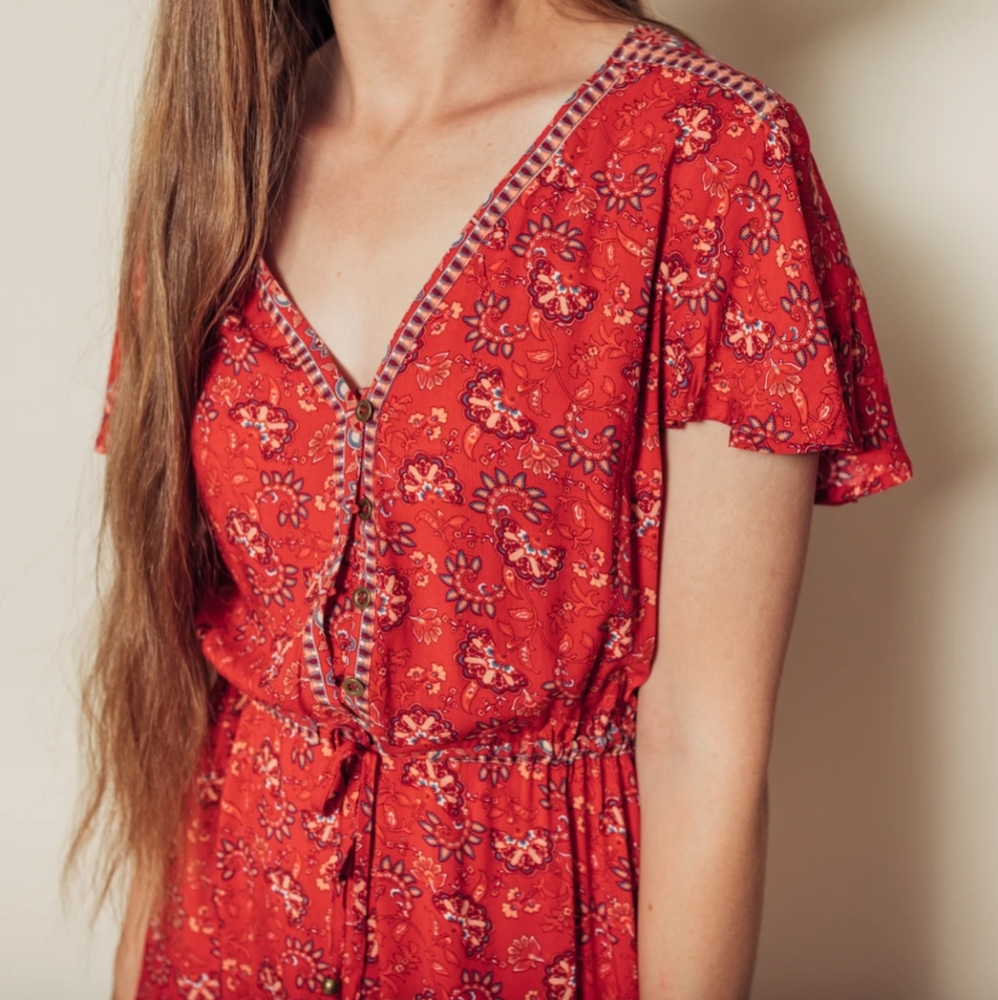 Boho Paisley Red Dress